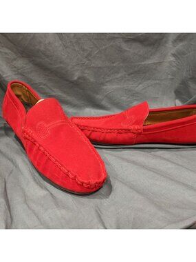European Red Suede Driving Loafers With Rubber Sole Mens Size 43 Casual Slip-On